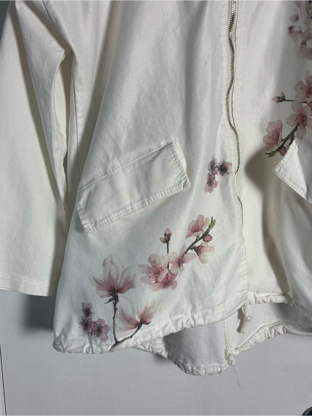 Made in Italy Cherry Blossom Cotton Blend Hooded Jacket White Est L - Picture 5 of 13